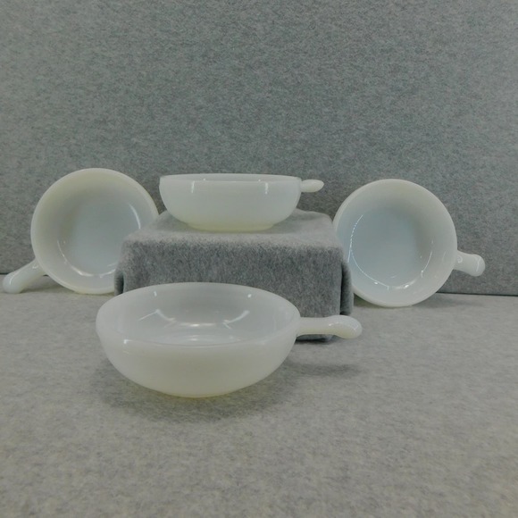 Vintage Milk White Glass Multi - Purpose Bowl with Handle - Set of 4 - Picture 2 of 14